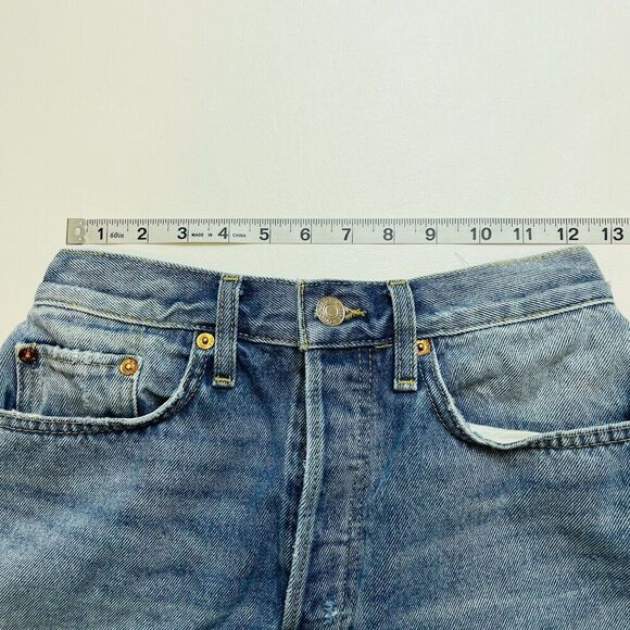 Re/Done 70S High Rise Shorts Womens 28" Waist Denim Buttonfly Distressed Cutoffs - Picture 8 of 10